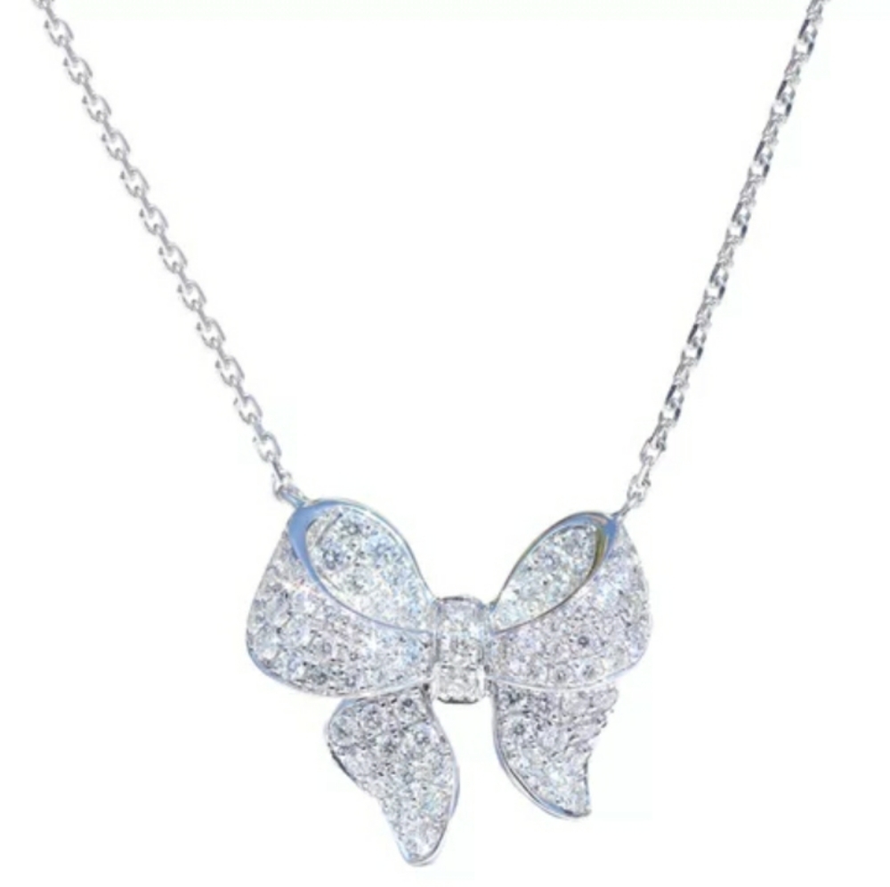 New Silver Bow Pendant Necklace - Picture 3 of 6